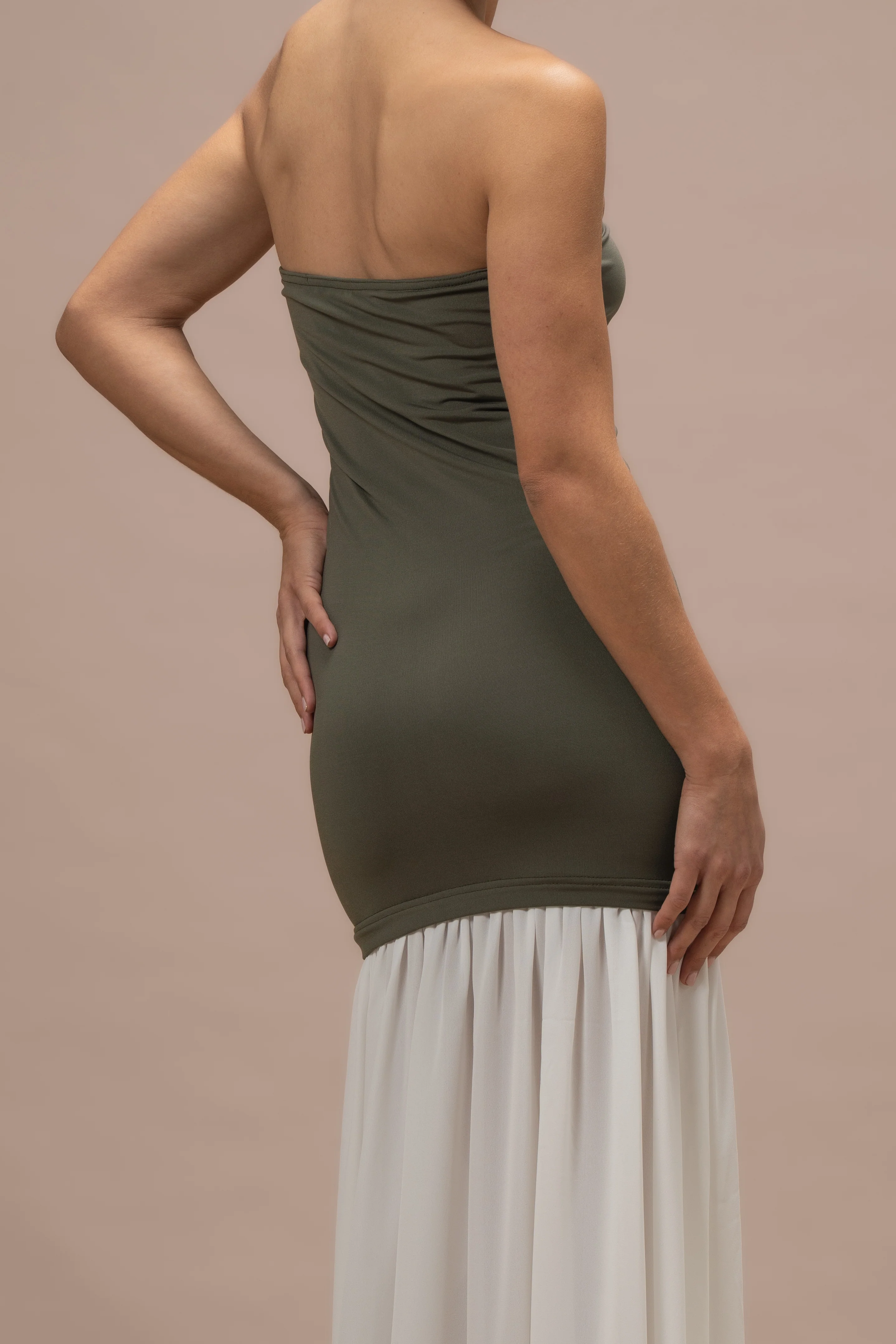 Robe Angie bi-matières kaki - Image 3