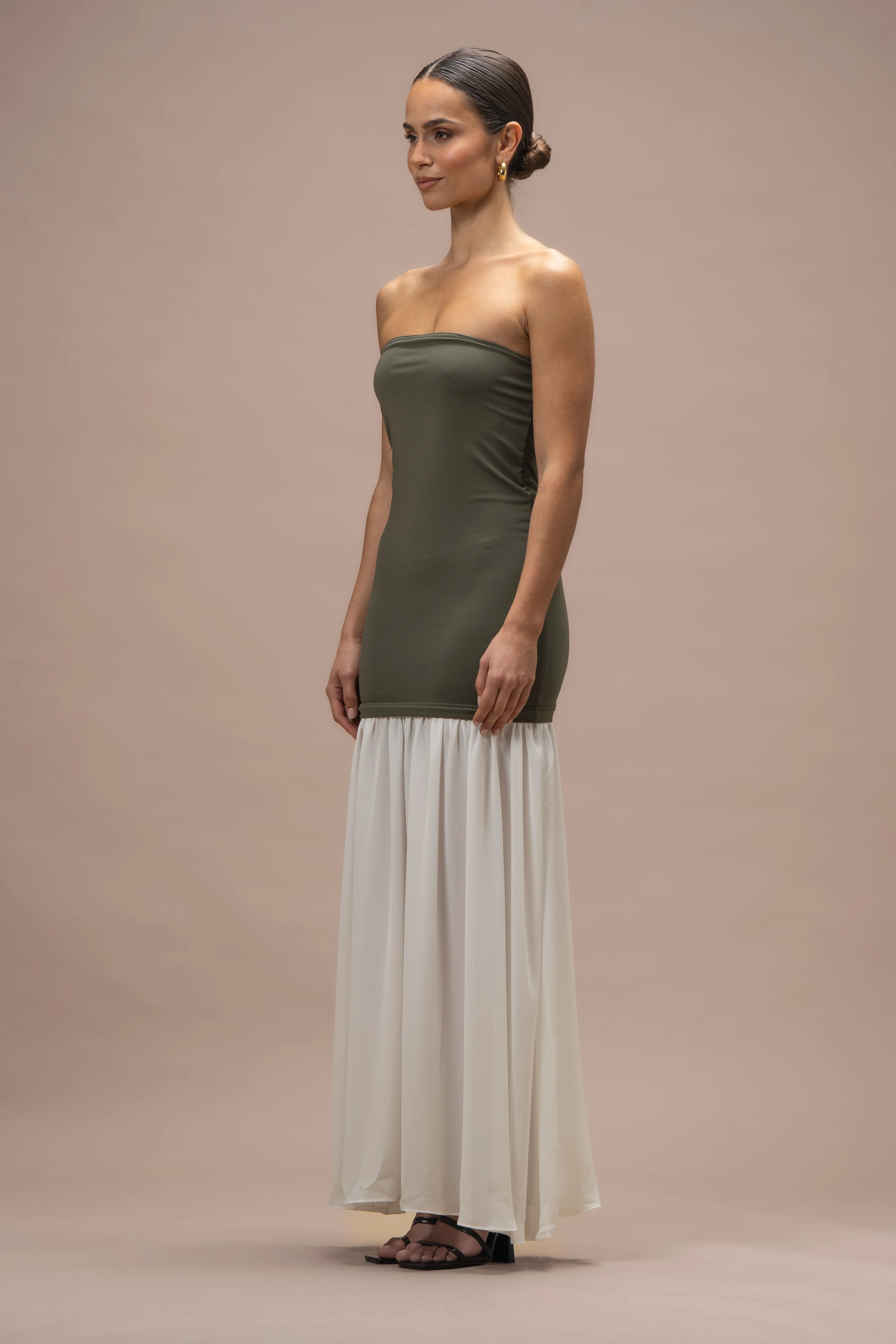 Robe Angie bi-matières kaki - Image 4