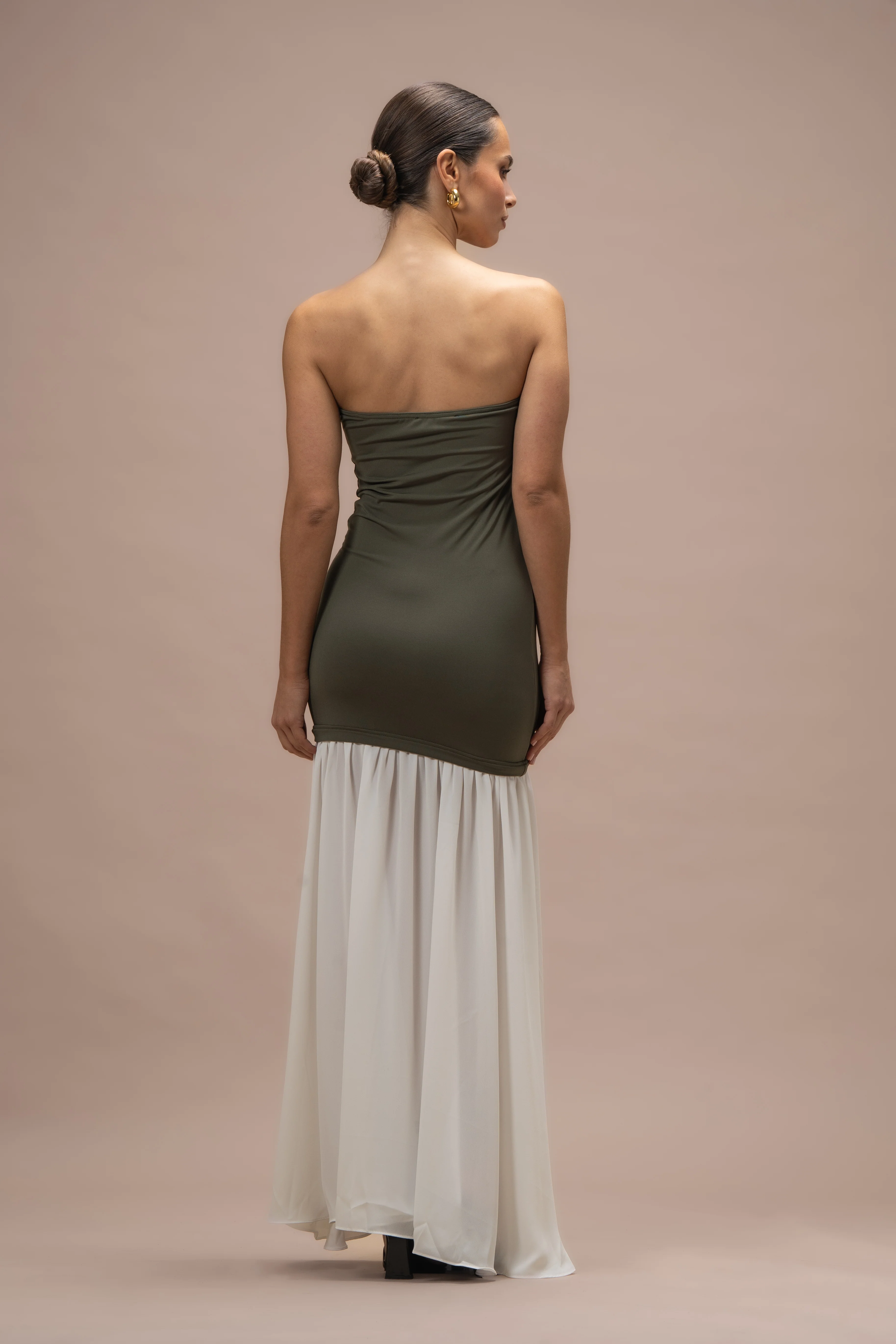 Robe Angie bi-matières kaki - Image 5